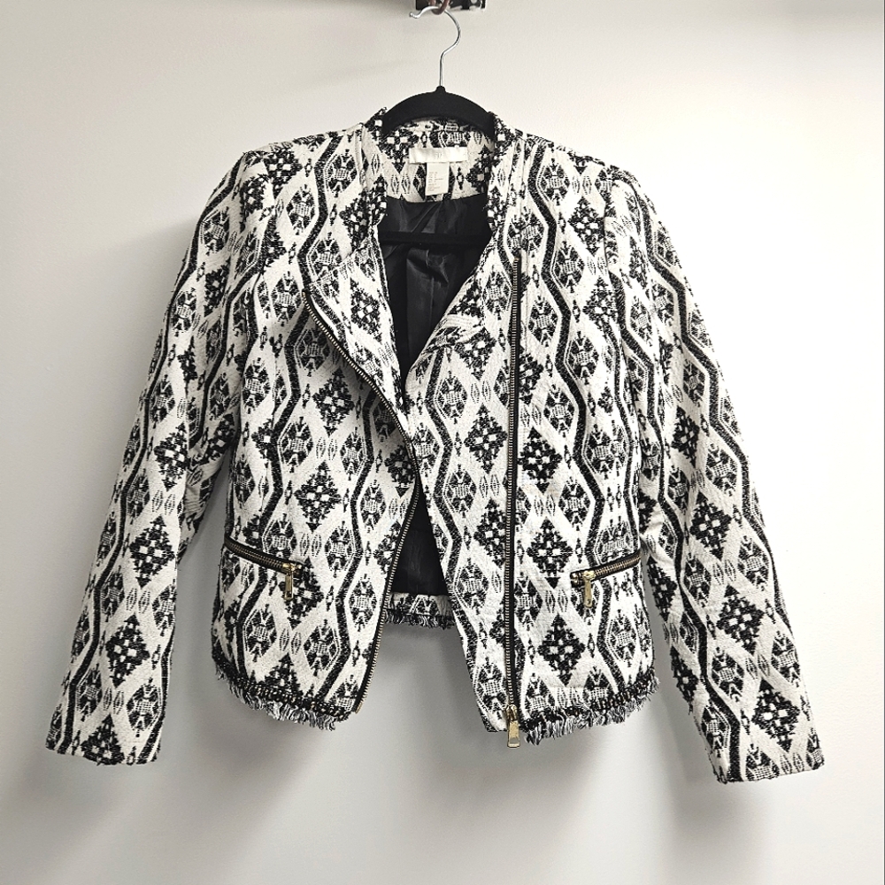 H&M White Diamond Zip-Front Blazer